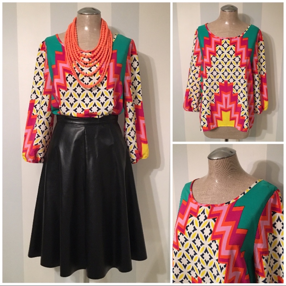 Colorful Geometric Pattern Blouse